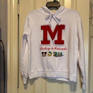 White Hoodie with Red 'M' and Mickey & Friends Design